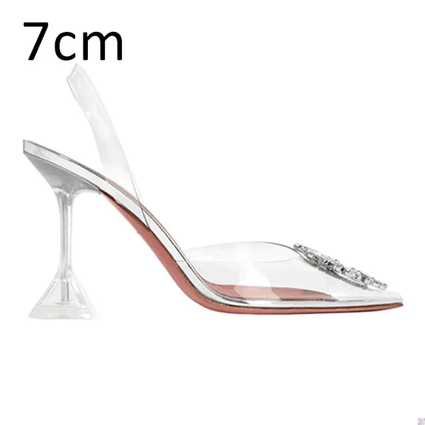 Transparent 7cm Женские туфли-лодочки пикантные Прозрачные Свадебные туфли на высоком каблуке Брендовые вечерние туфли со стразами женские туфли с острым носком - Цвет: Transparent 7cm