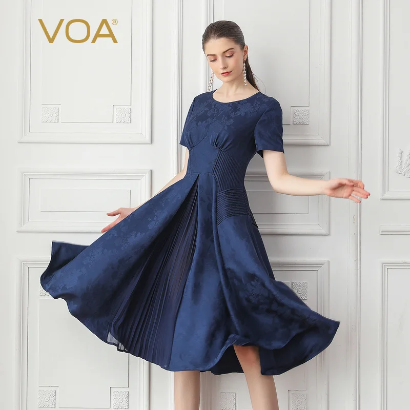 VOA/шелковое платье средней длины с высокой талией Элегантные платья sukienki Robe femme