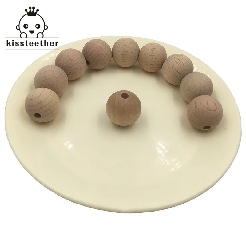 Mordedor de madera masticables, cuentas redondas de 10-20mm, ecol&oacute;gico, cuentas de haya sin terminar, accesorios de joyer&iacute;a artesanal, 100 Uds.-2