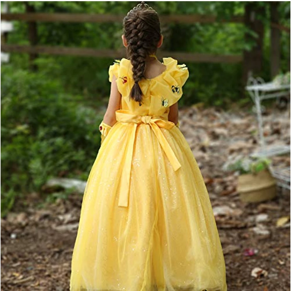 Girls Belle Dress up Fantasy Shoulderless Beauty and Beast Costume Kids Halloween Cosplay Party Ball Gown | Детская одежда и обувь
