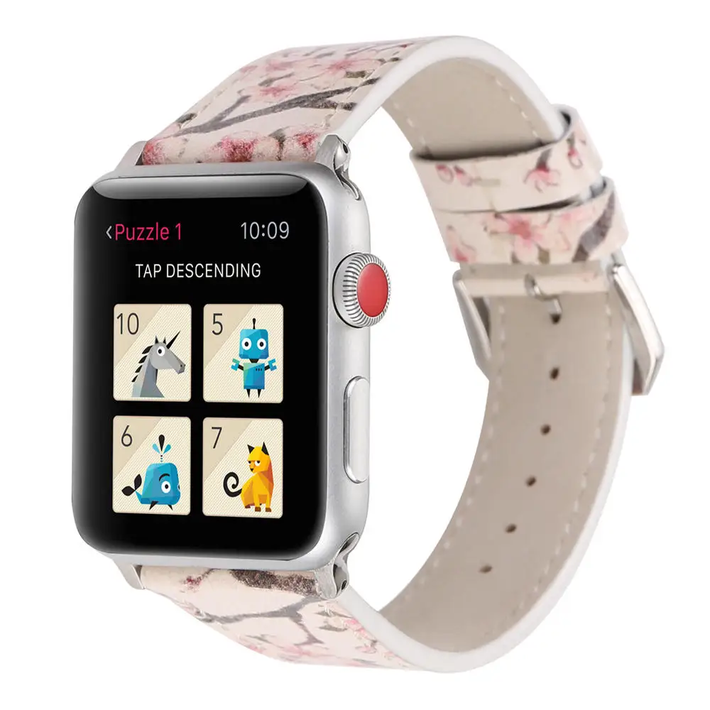 Классическая цветут цветы кожаный ремешок для Apple Watch группа для iWatch серии 3 2 1 38 мм 42 мм браслет браслет с адаптеры