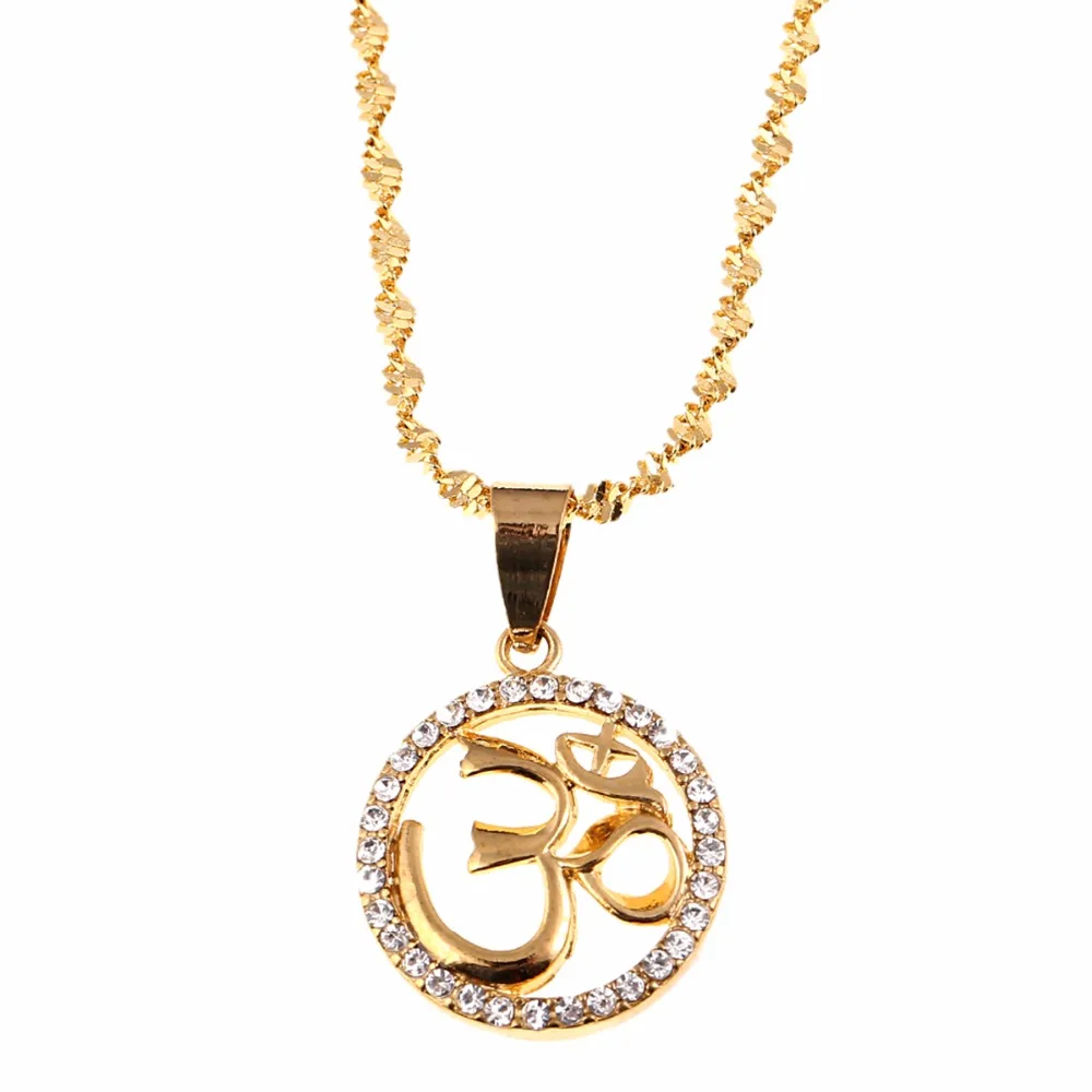 OHM Hindu Buddhist AUM OM Necklace Hinduism Yoga India Outdoor Sport Gold Color Yoga Women Jewelry images - 6
