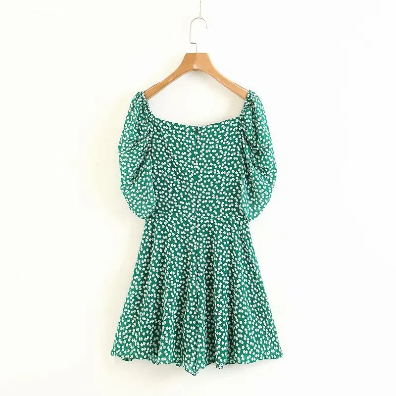 vestidos verano 2018 Summer Women Vintage retro romantic printed chest wrapped holiday puff sleeve mini Dress robe femme dress | Женская