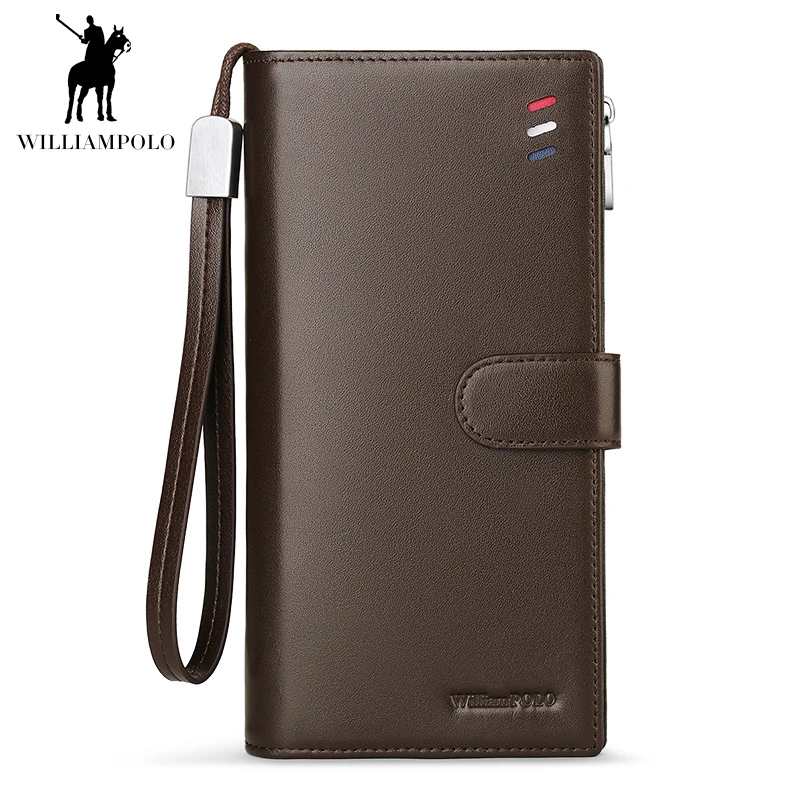Мужской Длинный кошелек WilliamPolo из натуральной кожи с держателем для кредитных
