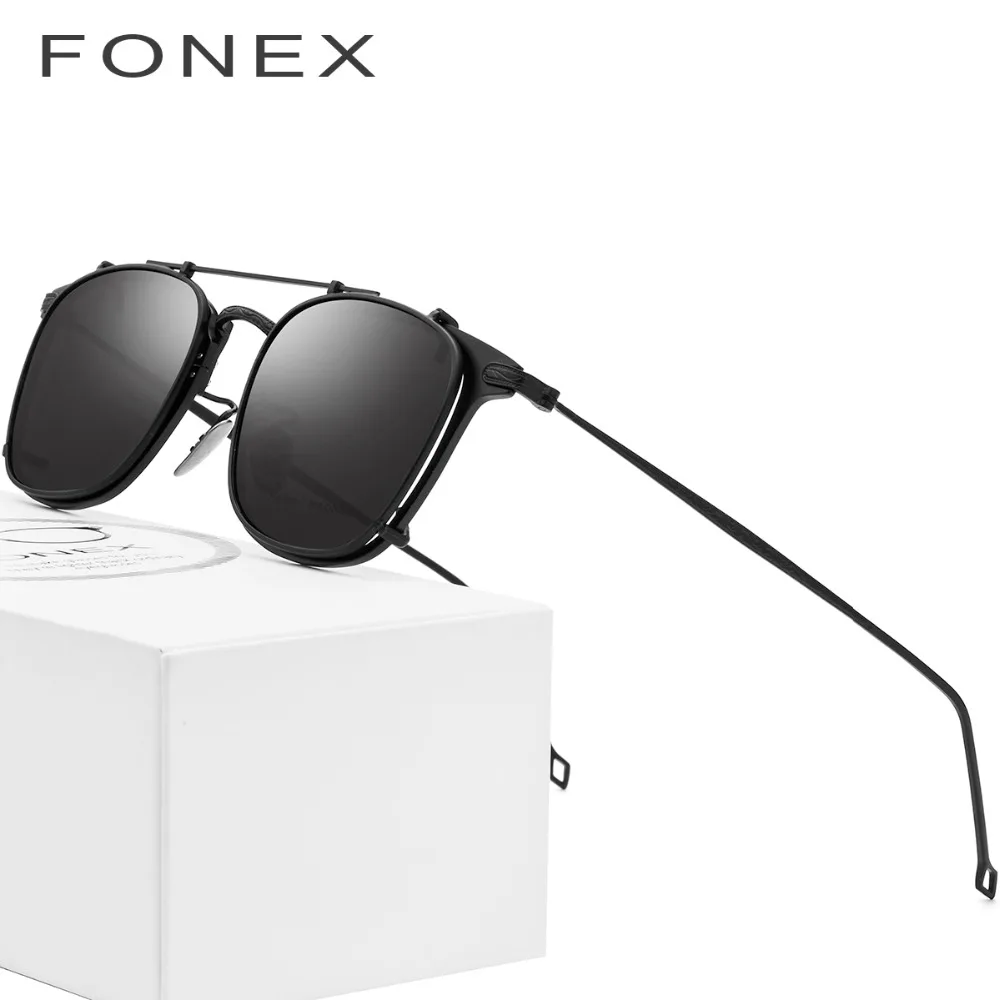 FONEX Pure titanium очки мужские на клипсах поляризованные солнцезащитные очки по рецепту квадратные очки в оправе при близорукости оптические очки 503