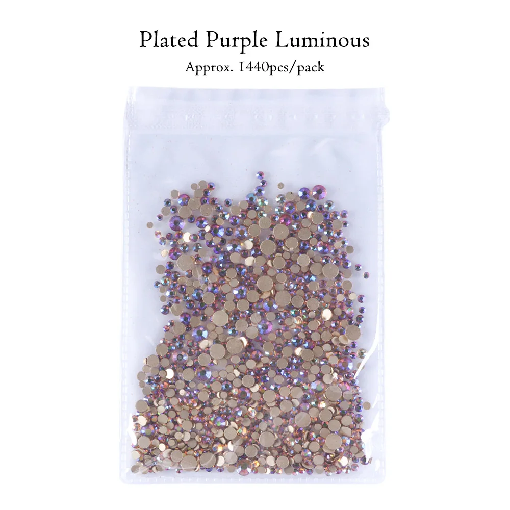 Purple Luminous 1440 шт Стразы смешанных размеров кристаллы для ногтей AB плоские с оборота драгоценные камни цветные икры бусины 3D бриллианты стразы аксессуары для ногтей BE1015 - Цвет: Purple Luminous