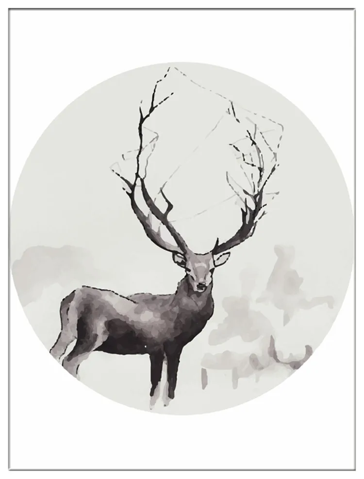 Nordic Minimalist Modern Watercolor Canvas Painting Art HD Print Poster Elk Deer Head Wall Stickers Living Room Home Decor Mix | Дом и сад