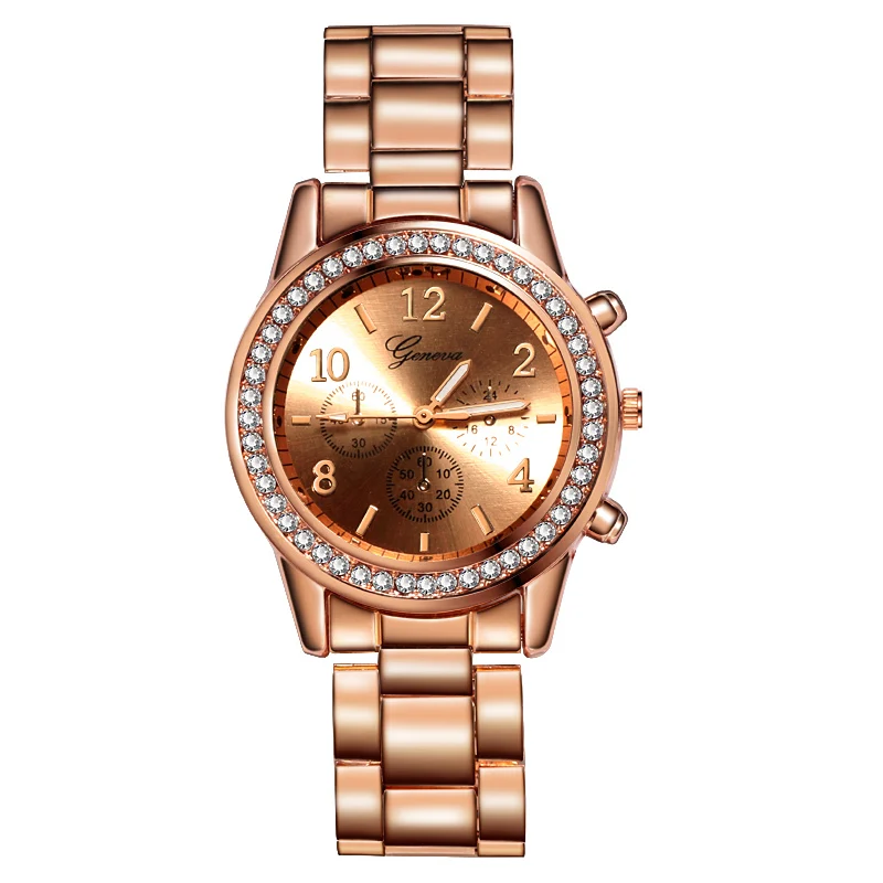 Rose Gold Повседневные серебряные женские часы, модные, стразы, Женские кварцевые наручные часы, Роскошные, розовое золото, нержавеющая сталь, наручные часы для женщин - Color: Rose Gold