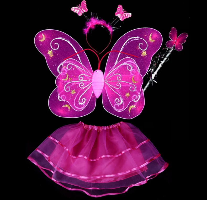 500set/lot wholesale Freeshipping Carnival costumes Single layer Fairy Wings Set with Tutu 6 colors mix 4pcs in one set | Дом и сад