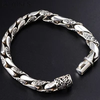 10mm mens bracelet 925 silver retro vintage s925 sterling silver link chain bracelet men male jewelry homme bijoux