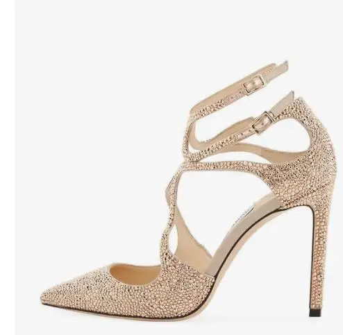 Женские туфли со стразами Moraima свадебные с острым носком и перекрестной