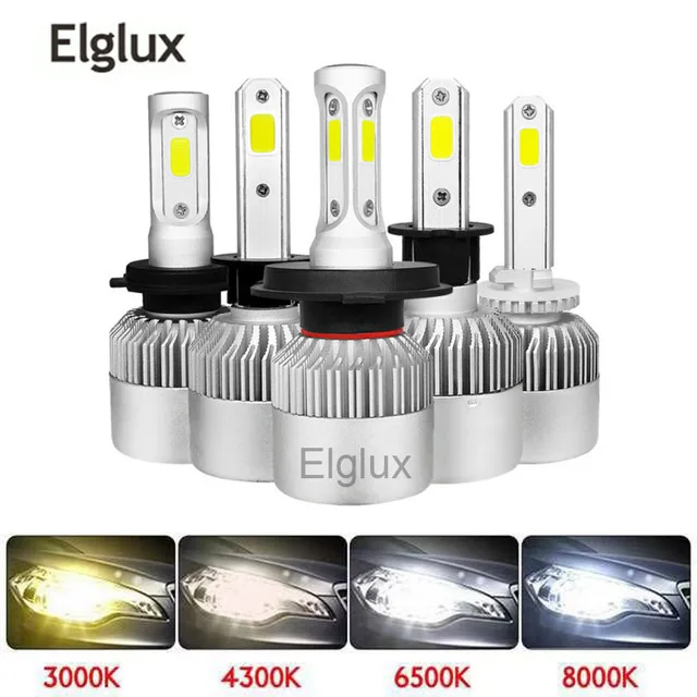 Светодиодный 4300K S2 H4 H7 H11 COB светодиодный лампы для передних фар H1 H13 12V 9005 9006 H3 9004 9007 9012 72 Вт 8000LM Автомобильный светодиодный Светильник 3000K 8000K 6500K