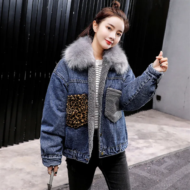 2019 сезон осень зима джинсовая куртка женская модная леопардовая карманная