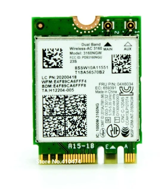 Intel AC 3160 3160NGW Wifi  Bluetooth 4, 0 NGFF    LENOVO Y40 Y50 Y70 04X6034