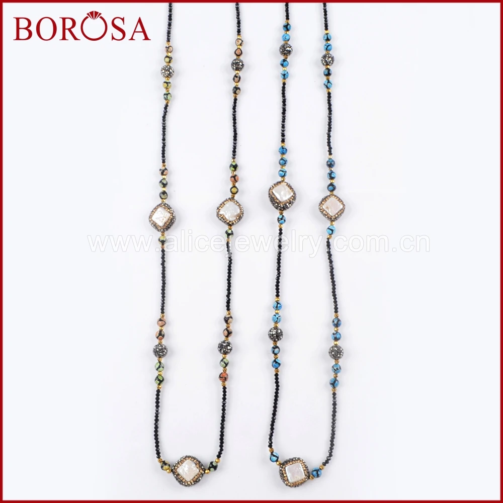 BOROSA 3 шт. модные 36 дюймов длинные черные бусины ожерелье кристалл паве