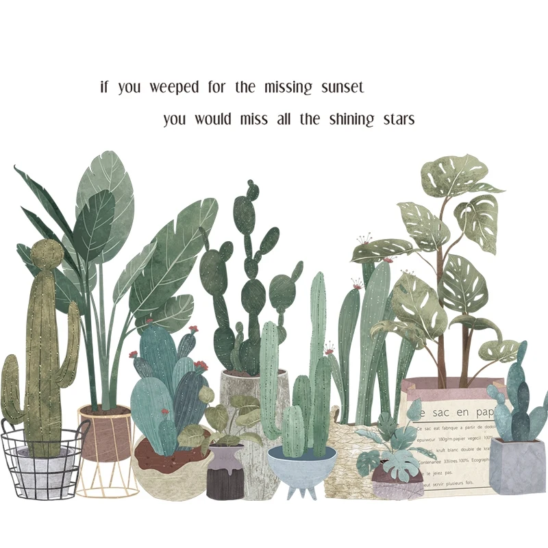 Наклейки на стену в скандинавском стиле с зелеными растениями | Дом и сад