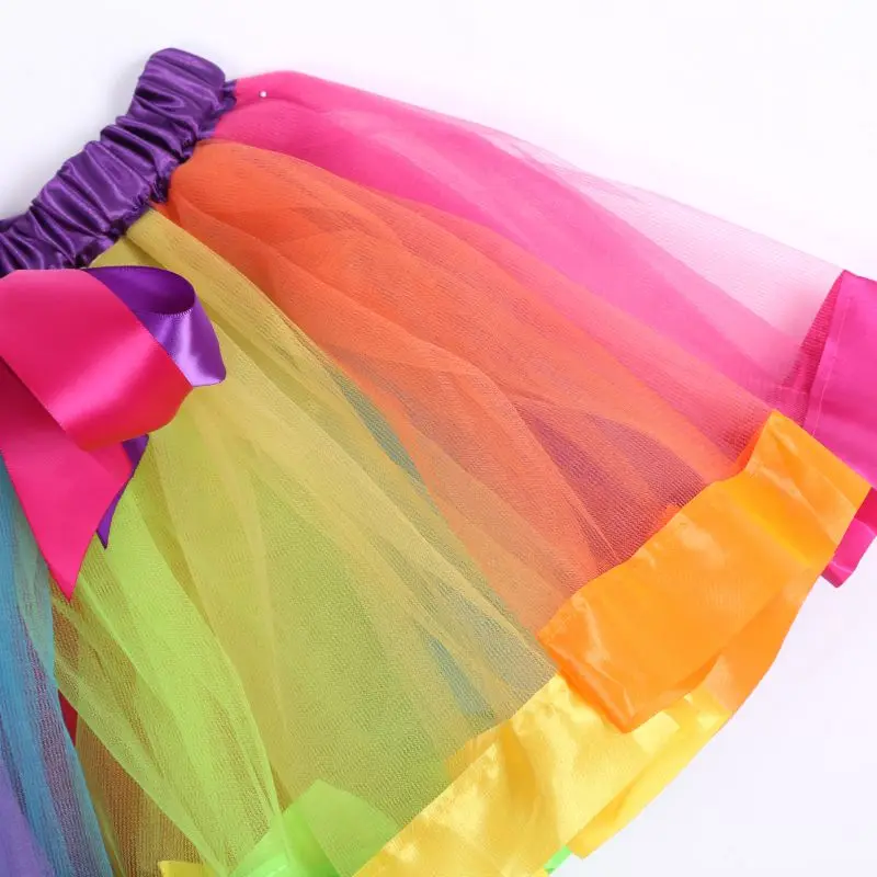 

Girls Kids Tutu Skirt Tulle Dance Ballet Wear Toddler Rainbow Bow Skirt Costume L07 456