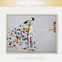 cheap price hand painted high quality animal dalmatian dog oil painting on canvas beautiful wall art funny dots dog oil painting