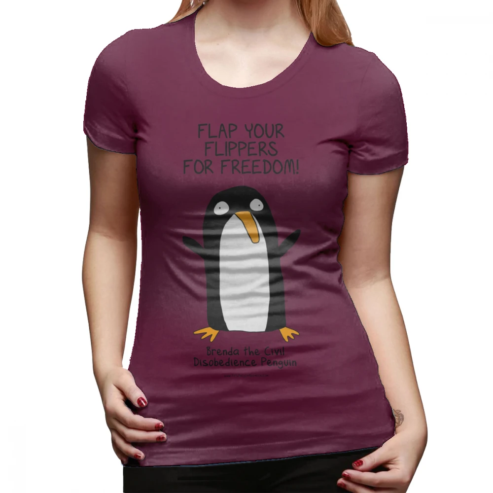 Футболка с изображением пингвина бренда The Civil Disobedience Penguin, модная футболка размера плюс, женская футболка с круглым вырезом, Повседневная красная женская футболка - Цвет: Коричневый