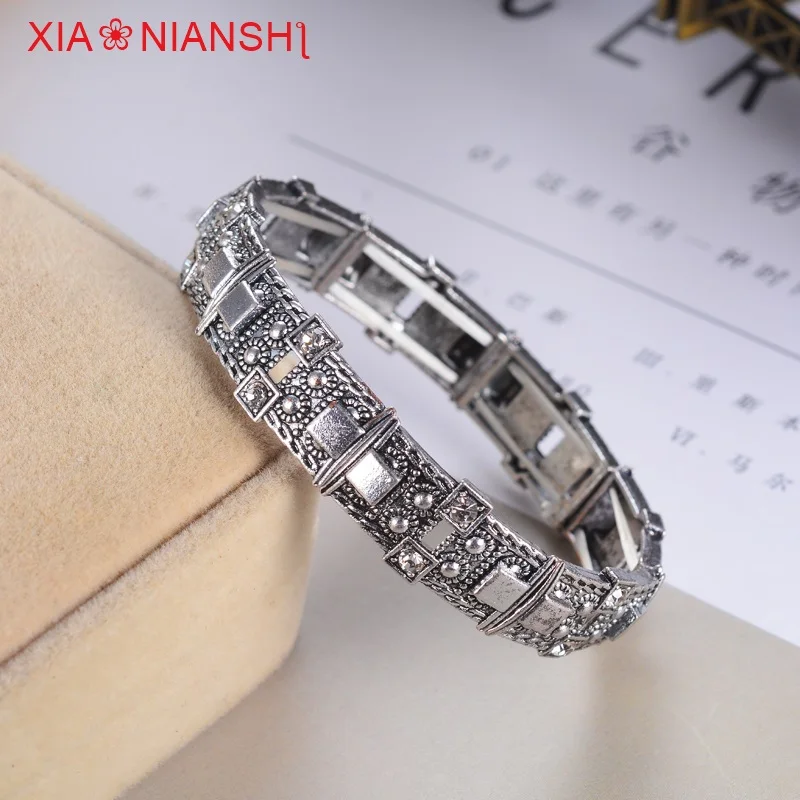 Silver White XIAONIANSHI, античный золотой серебряный браслет, браслеты-манжеты, растягивающийся браслет, винтажные ювелирные изделия, популярные повязки на руку для женщин - Окраска металла: Silver White