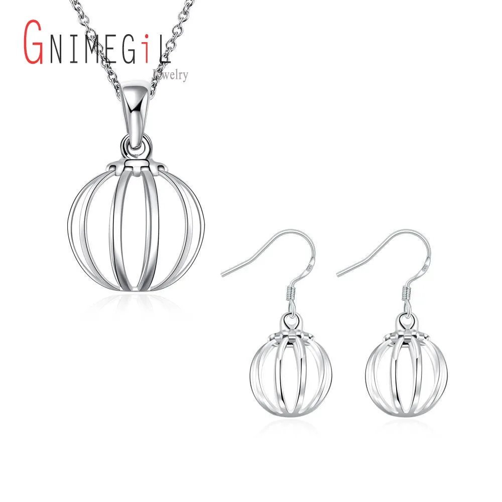 GNIMEGIL оптовая продажа серебряный цвет полые шарики ожерелья + Висячие серьги