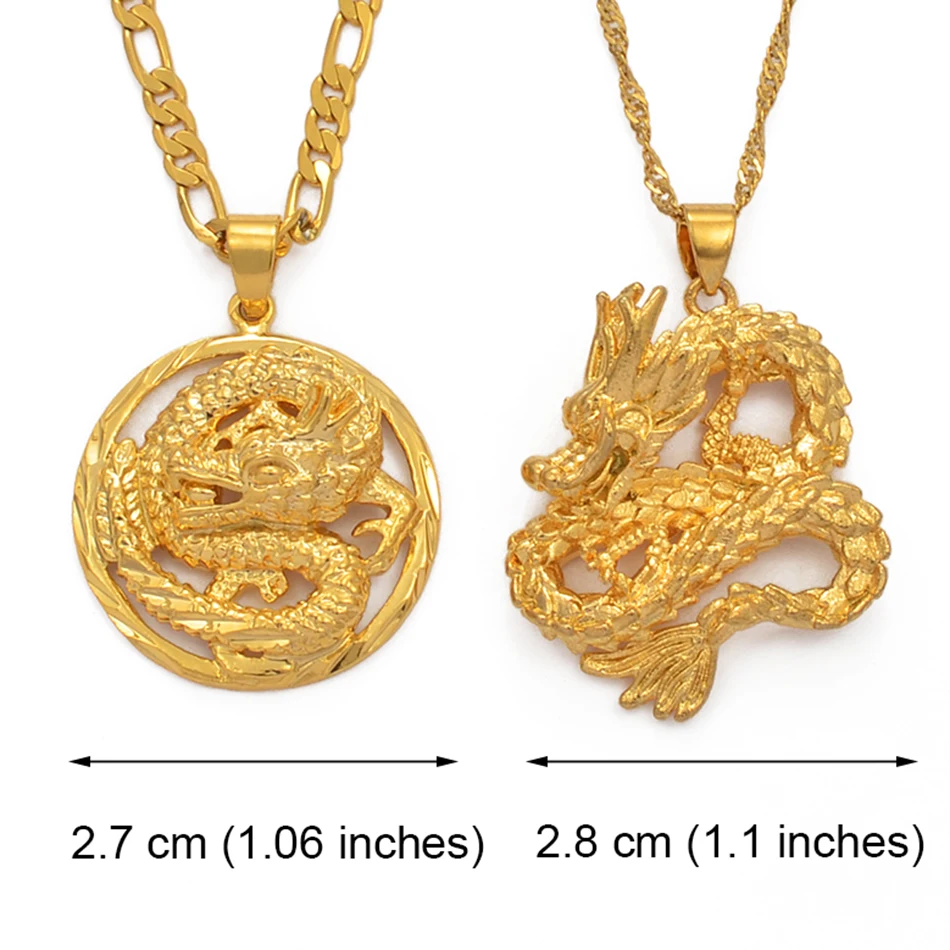 

Anniyo Dragon Pendant Necklaces for Women Men Gold Color Jewellery Cubic Zirconia Mascot Ornaments Lucky Symbol Gifts #000237