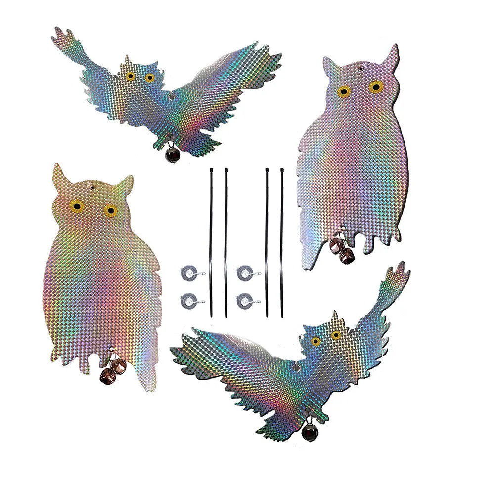 2pcs Fake Owl Decoy Scare Birds Holographic Reflective Repel Woodpecker Garden Hanging Supplies