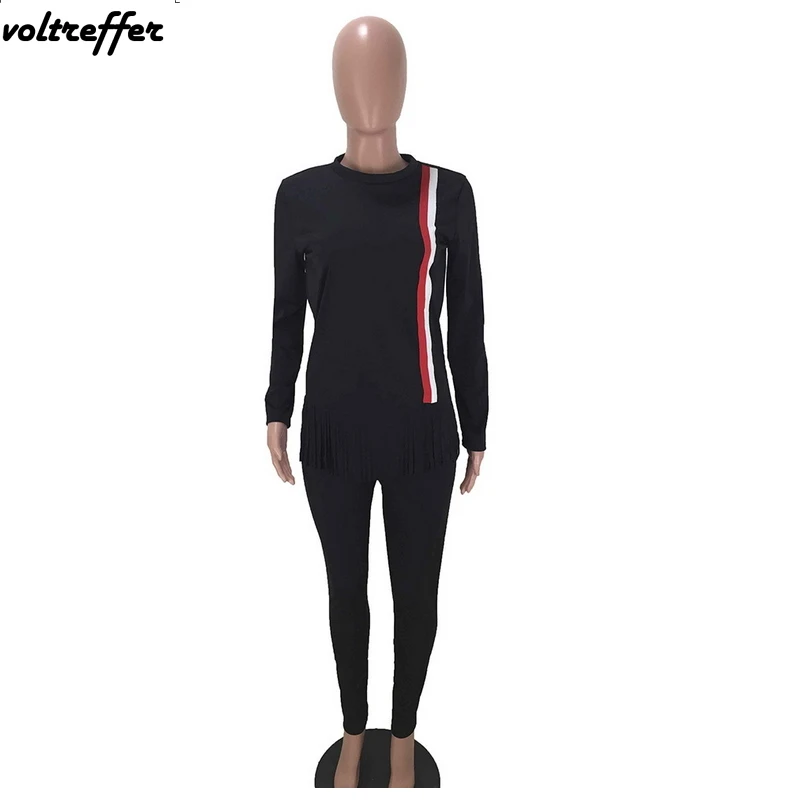 Striped Printed Two Piece Set Pullover Tassels Long Pants Sweat Suit Casual Outfits 2018 Fall Loose Activewear Matching Sets | Женская