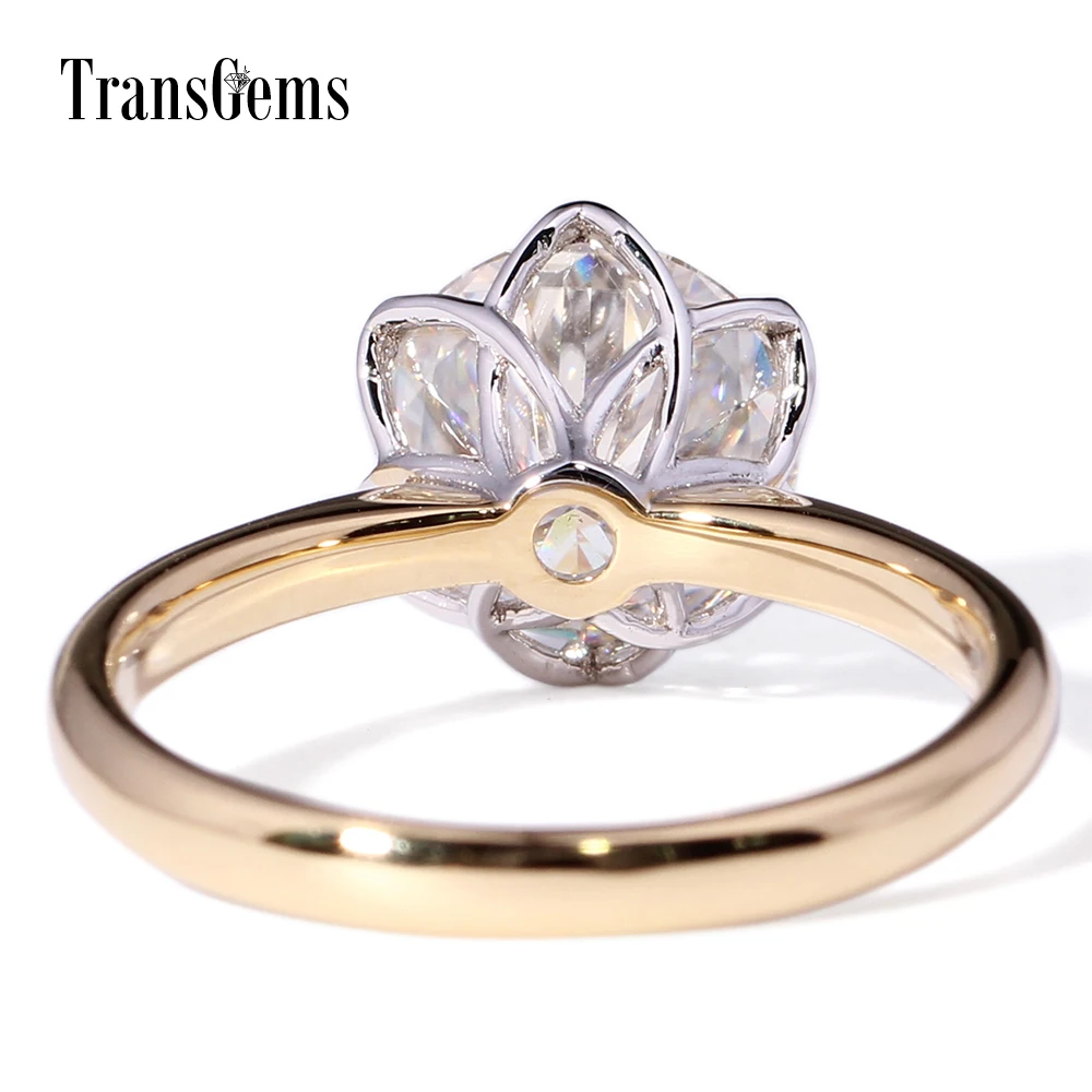Обручальное кольцо Transgems 3ct Moissanite двухтонное обручальное с 14 к белым золотом и