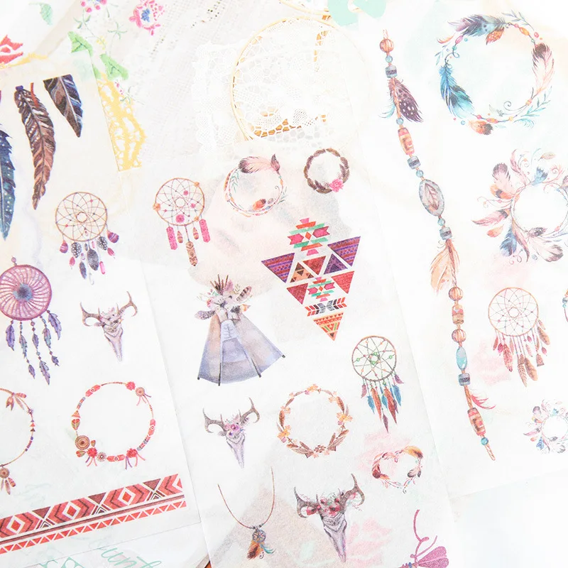 

6 Sheets/Pack Creative Indian style Decoration Scrapbooking Stickers Transparent PVC Stationery Planner Stickers