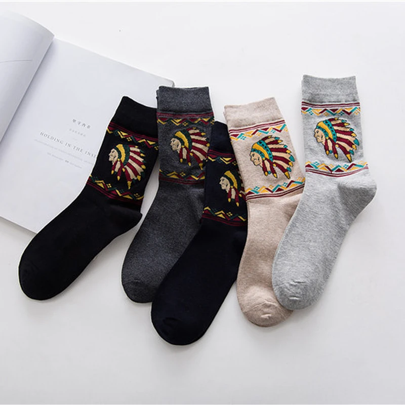 Винтажные мужские хлопковые носки Осень зима 2018 в стиле Харадзюку с принтом