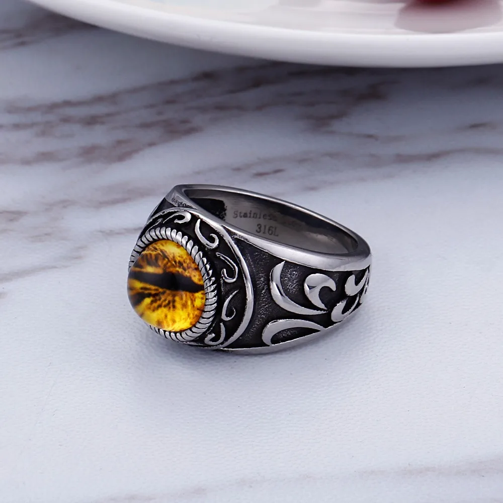 HaoYi Vintage Stainless Steel Cat Eye Ring Men's Hip Hop/Rock Irregular Opal Jewelry Size 8-13 | Украшения и аксессуары