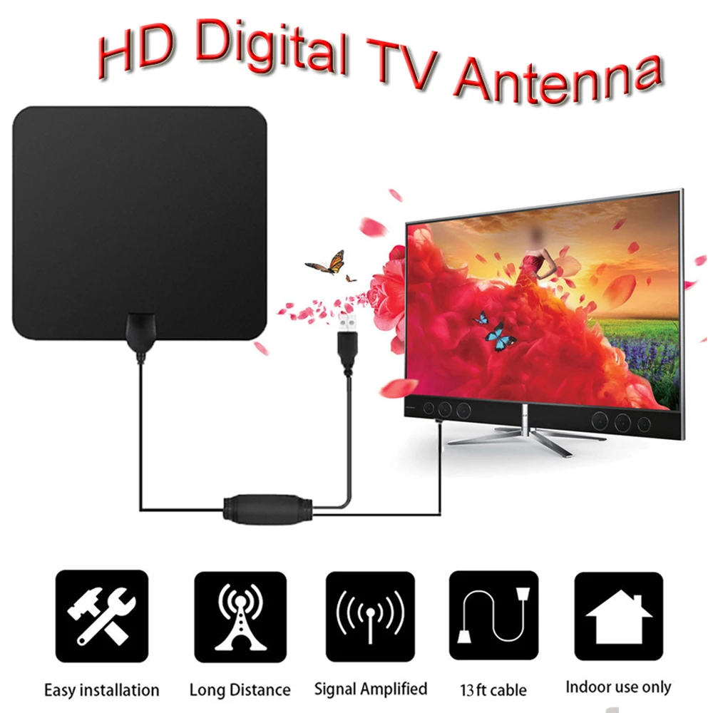Satxtrem 158A DVB T/T2 Внутренняя антенна HD цифровая с усилителем диапазона 50 милей HD ТВ-сигнал Поддержка Full 1080P беспроводной ТВ-сигнал