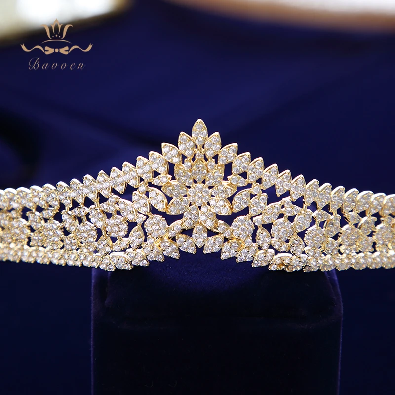 Высококачественные корейские Сверкающие Золотые тиары короны для невесты Bavoen