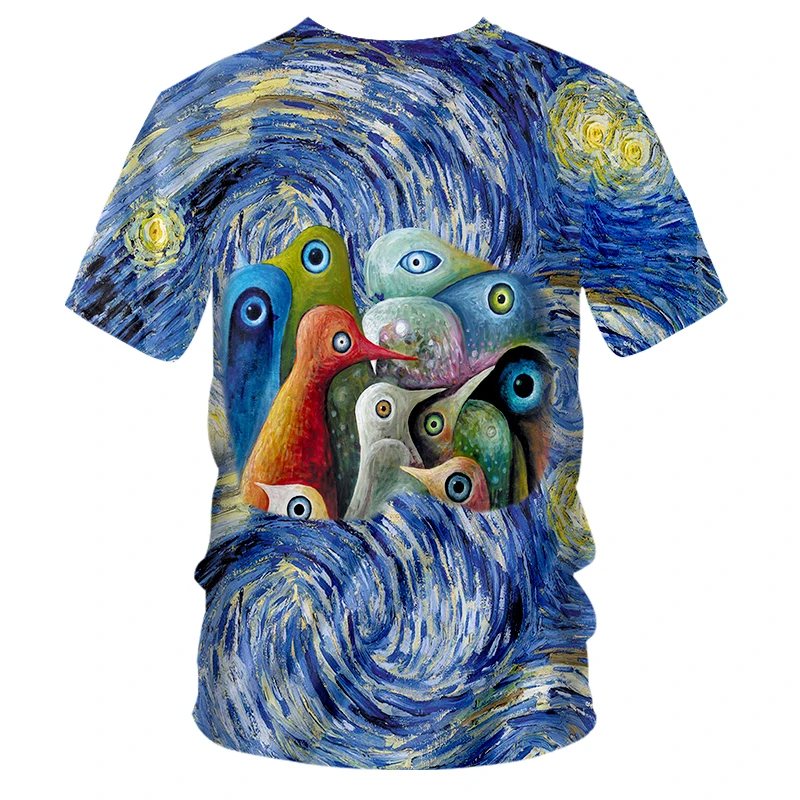 

UJWI Men's Fashion Starry sky bird V-neck Tee Animal 3D Print Hipster Funny Casual Summer Street Short Sleeve Unisex Top 5XL