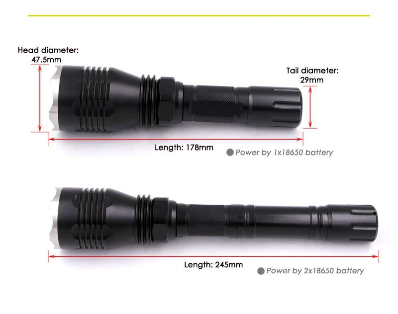 Светодиодная вспышка для охоты до 500 метров 1 режим (ВКЛ./ВЫКЛ.)|torch for hunting|xm-l2 u3xm-l2 u3