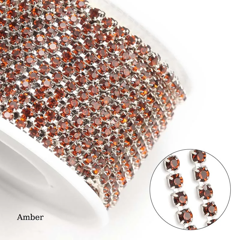 amber Qiao10 ярдов/рулон SS6 SS12 много цветов новые предложения Кристалл Стекло Стразы цепочка DIY модные аксессуары закрытые Стразы цепочка - Цвет: amber