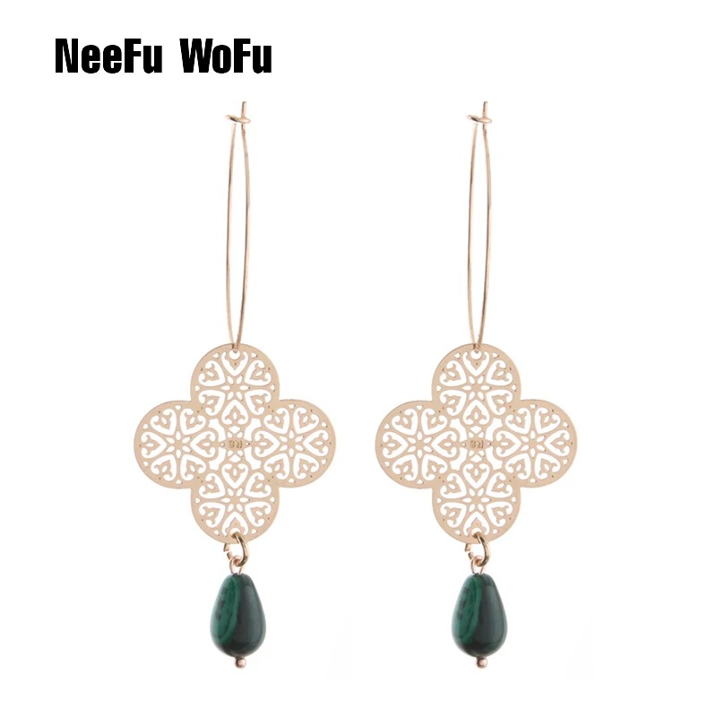 Серьги-капли NeeFu WoFu, брендовые серьги с камнем, очаровательные большие серьги с клевером для женщин, большие длинные серьги с камнем, подарок