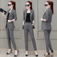 stylish clothes elegant women blazer high quality two piece set elegant womens suit youth clothing plaid top and pants k4477