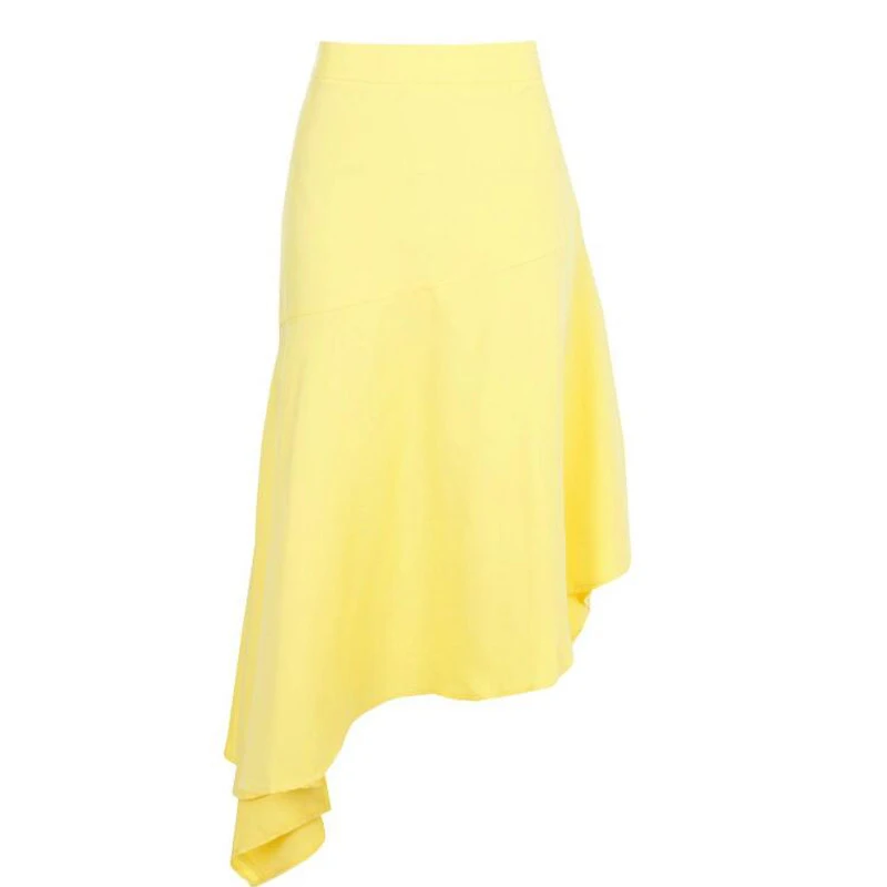 Женская ассиметричная атласная юбка на молнии макси длиной до колена лимонно