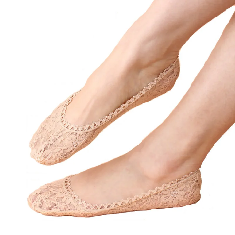 

Fashion Women Lace Antiskid Socks 5pairs/Lot Female Invisible Low Cut Socks Slippers Shallow Mouth Summer Ankle Heal Short Sock