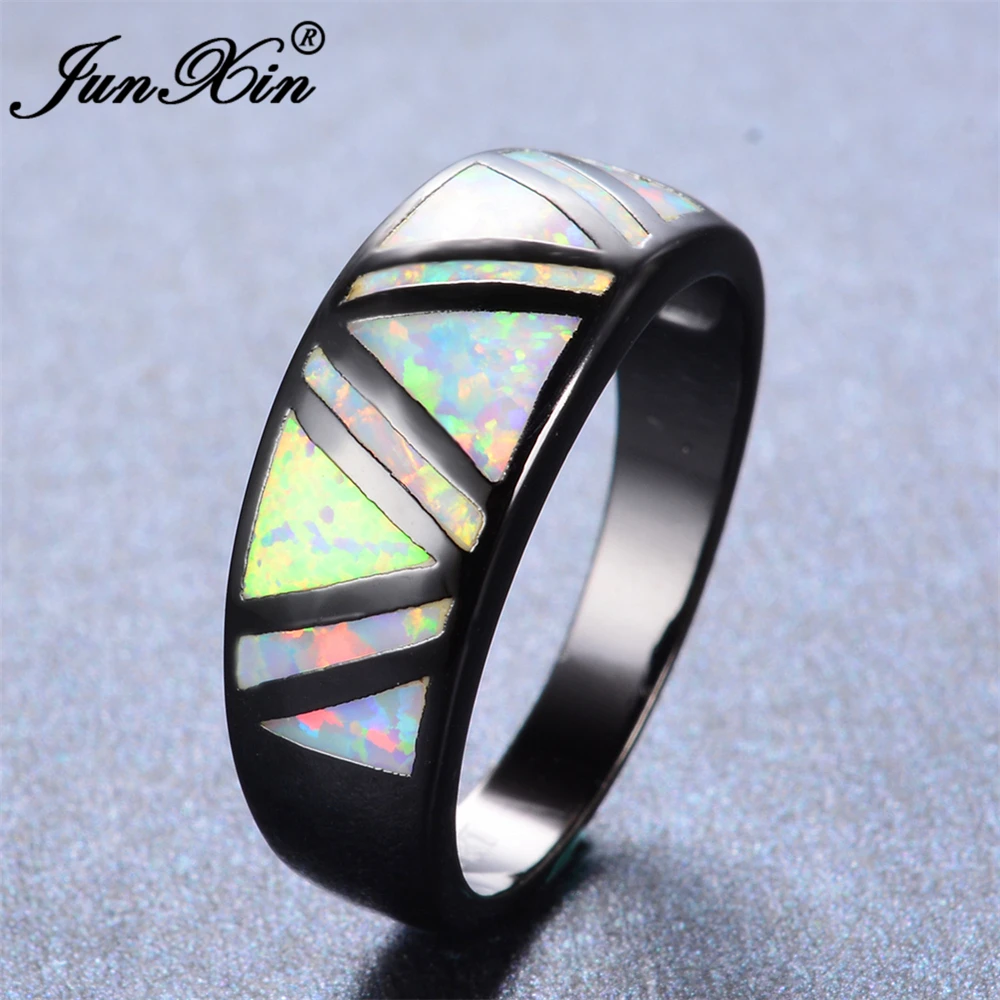 Кольцо JUNXIN с белым огненным опалом для мужчин и женщин винтажное ювелирное