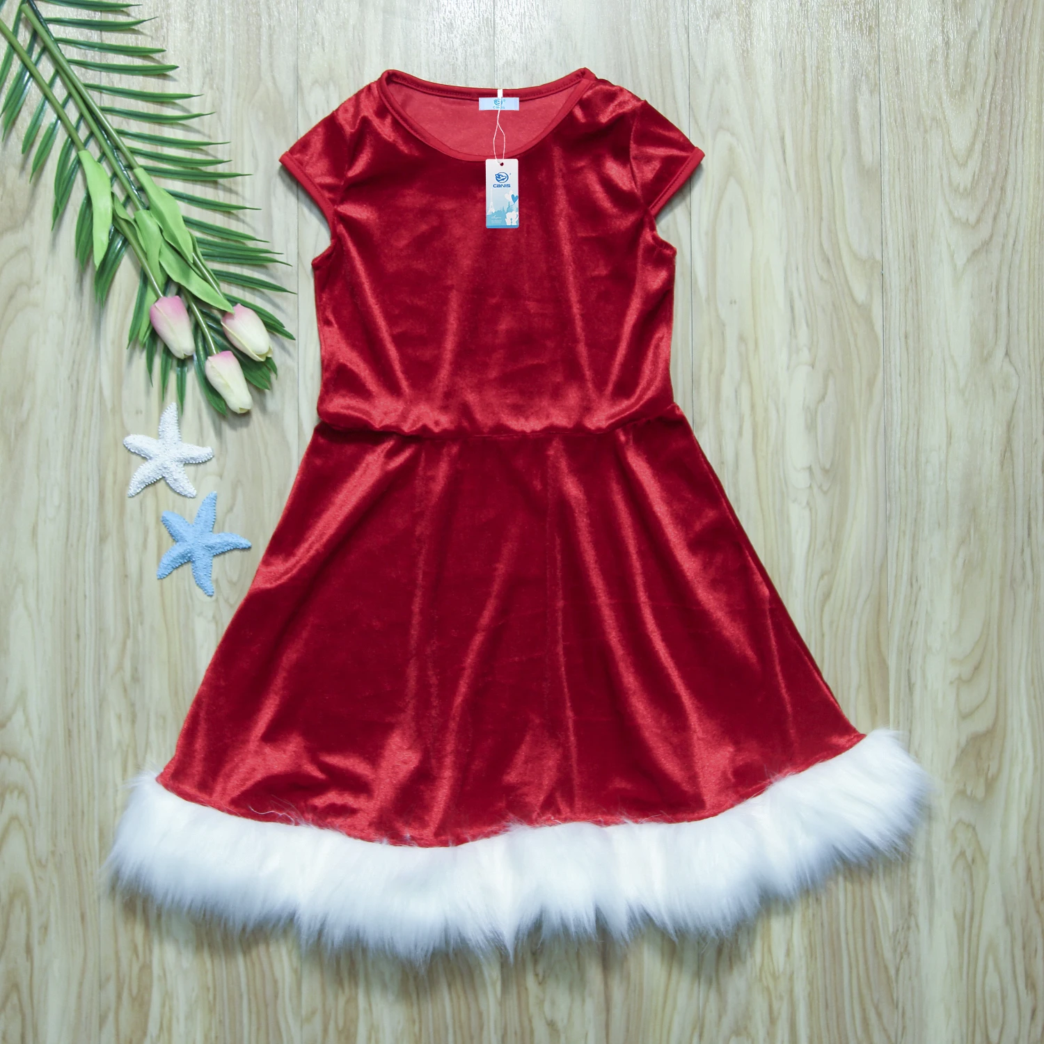 Рождественское красное платье для мамы и дочки бархатные Семейные комплекты с