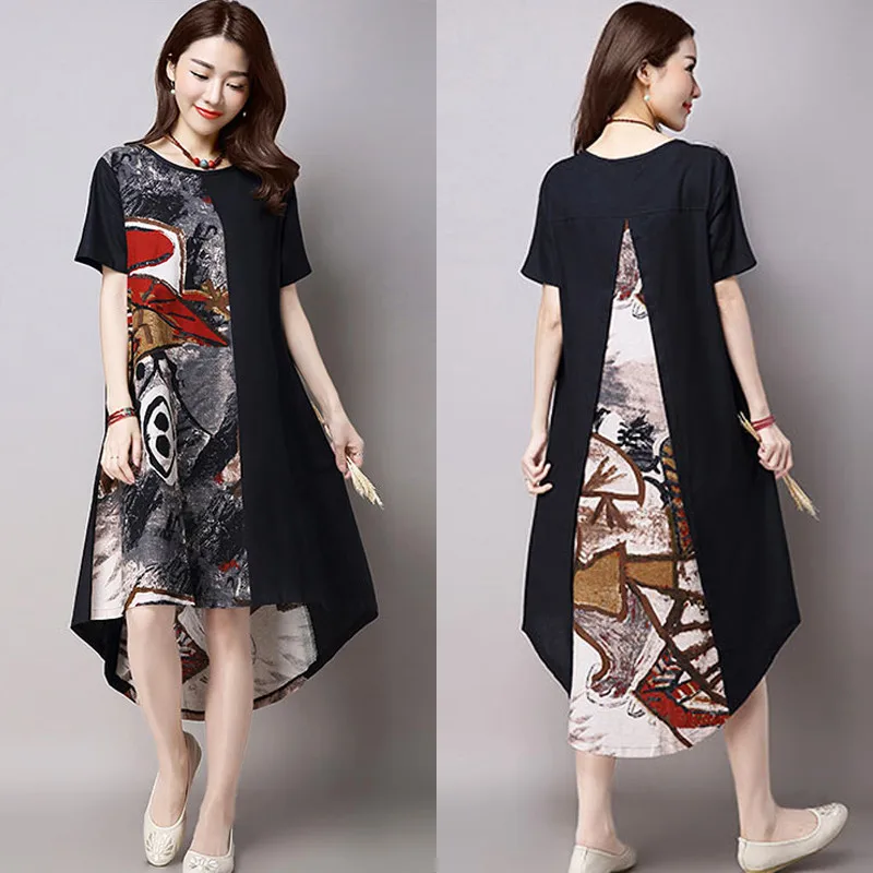 Ilstile 2017 S-5XL Винтаж женские Цветочный принт нерегулярные короткий рукав