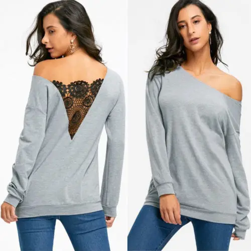 2018 Модный женский топ свободного покроя с длинным рукавом и вырезом лодочкой