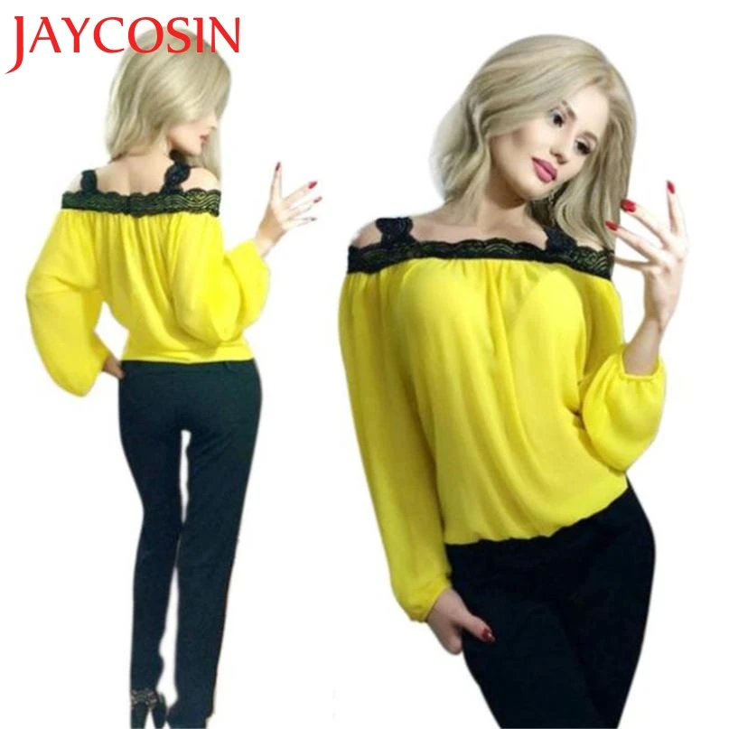 Футболка женская с открытыми плечами и длинным рукавом пикантный кружевной