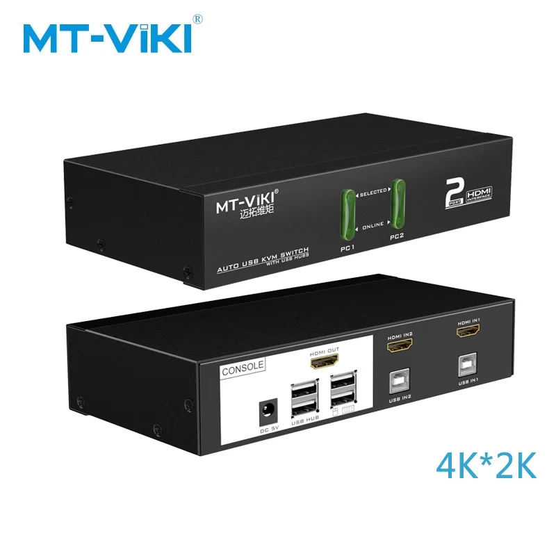 Mt-viki 2 порта HDMI KVM переключатель с аудио Авто горячий ключ Переключение USB