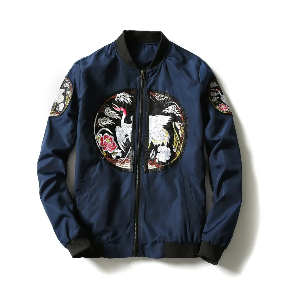 2017 китайский стиль вышивка мода воротник тонкий курточка бомбер мужские и