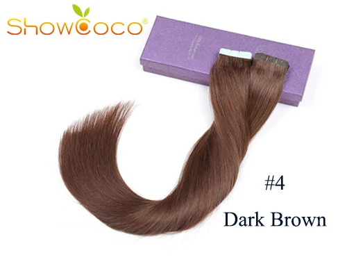 Color 4 Лента для наращивания человеческих волос лента для волос Remy Двухсторонняя клейкая бесшовная лента русские волосы ShowCoco 40/20 в упаковке - Цвет: Color 4