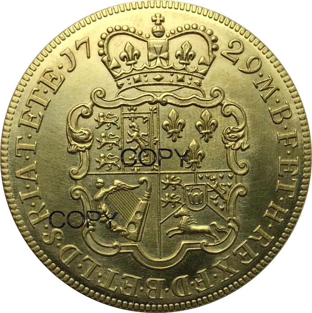 

Great Britain George II gold 5 Guineas 1729 E.I.C. Brass Metal Copy Coins